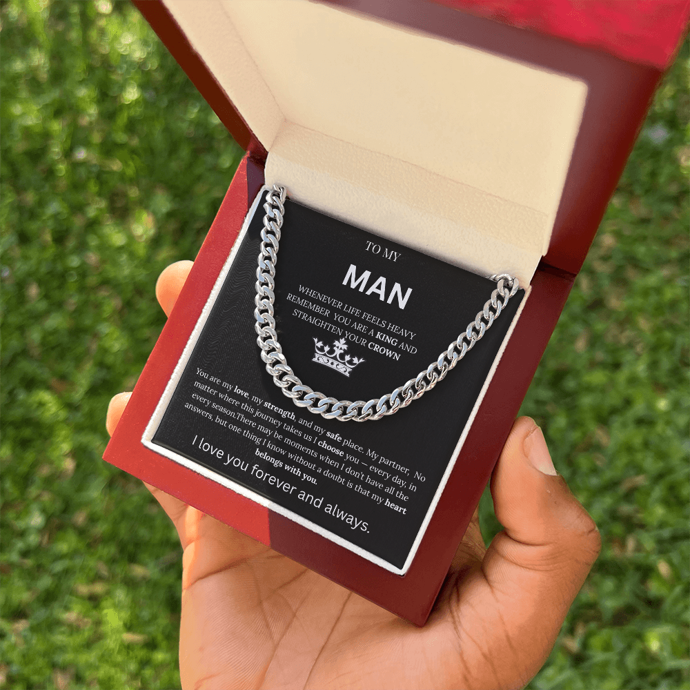 To My Man – King Crown Cuban Chain Necklace Gift