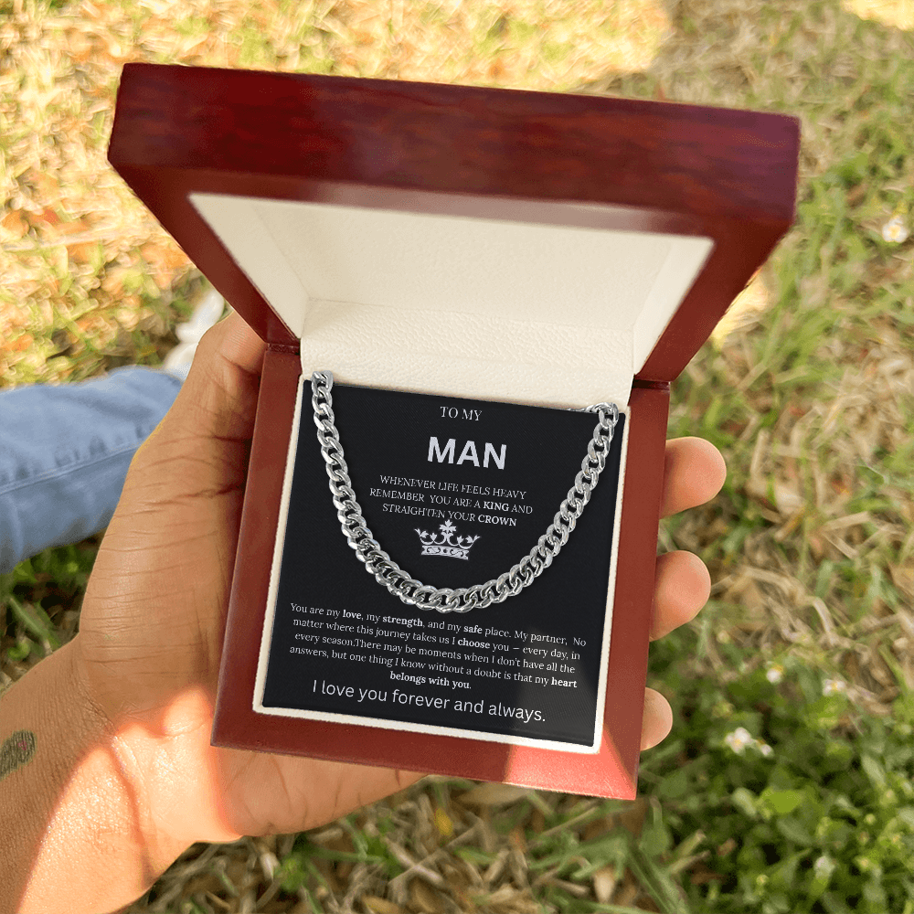 To My Man – King Crown Cuban Chain Necklace Gift