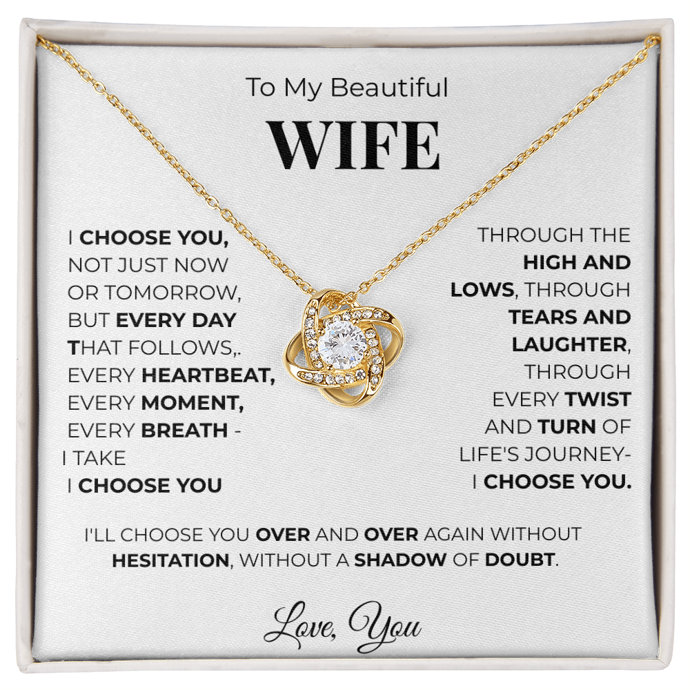 To My Beautiful Wife Love Knot Necklace – Romantic Gift for, Anniversary Wedding, Valentines Gift, Forever Love Jewelry
