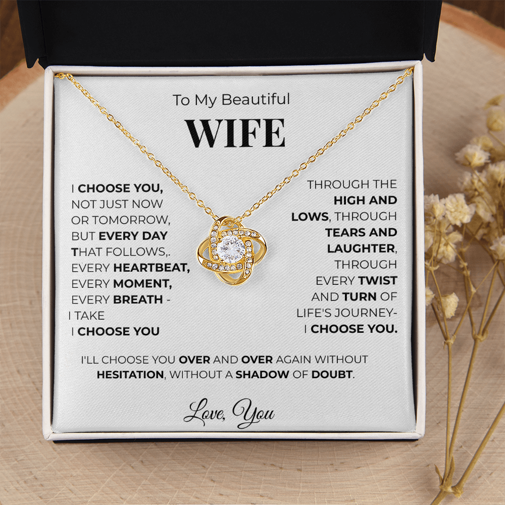 To My Beautiful Wife Love Knot Necklace – Romantic Gift for, Anniversary Wedding, Valentines Gift, Forever Love Jewelry