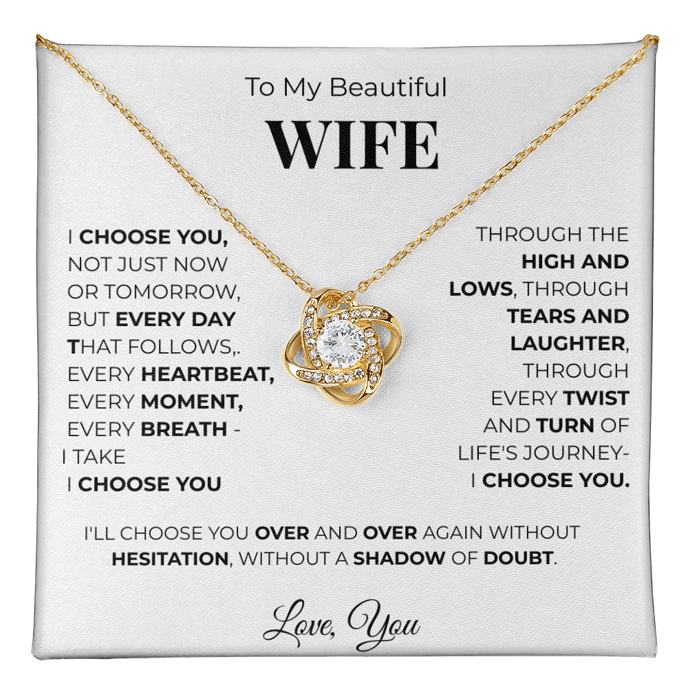To My Beautiful Wife Love Knot Necklace – Romantic Gift for, Anniversary Wedding, Valentines Gift, Forever Love Jewelry