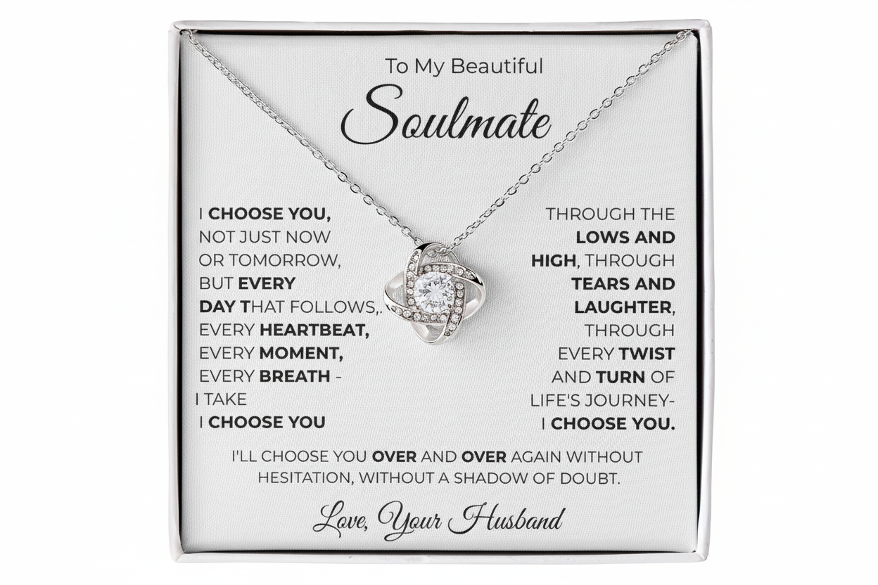 To My Beautiful Soulmate Love Knot Necklace - Romantic Gift for Her with Message Card