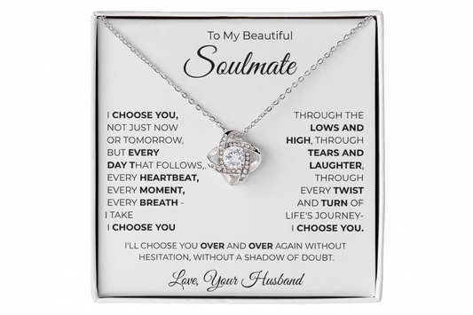 To My Beautiful Soulmate Love Knot Necklace - Romantic Gift for Her with Message Card