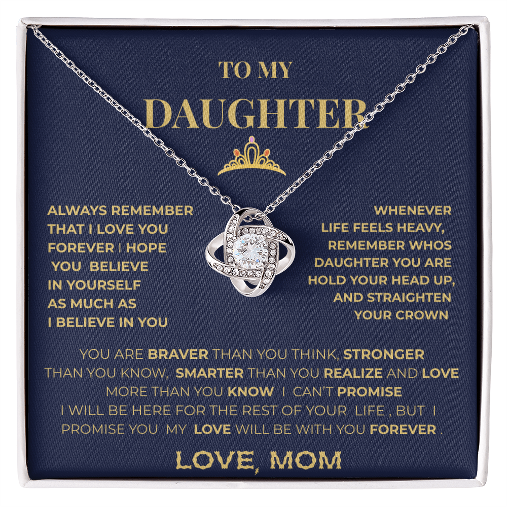To My Daughter Necklace From Mom – Inspirational Gift for Daughter, Love Knot Necklace, Mother to Daughter Jewelry Gift