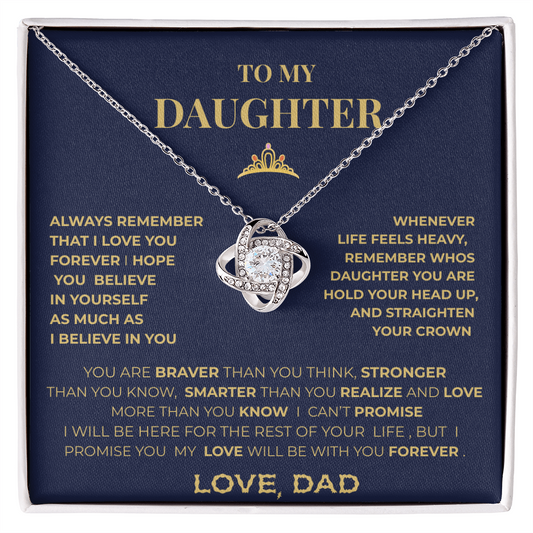 To My Daughter Necklace From Dad – Inspirational Gift for Daughter, Love Knot Necklace, Father to Daughter Jewelry, Birthday Graduation Gift