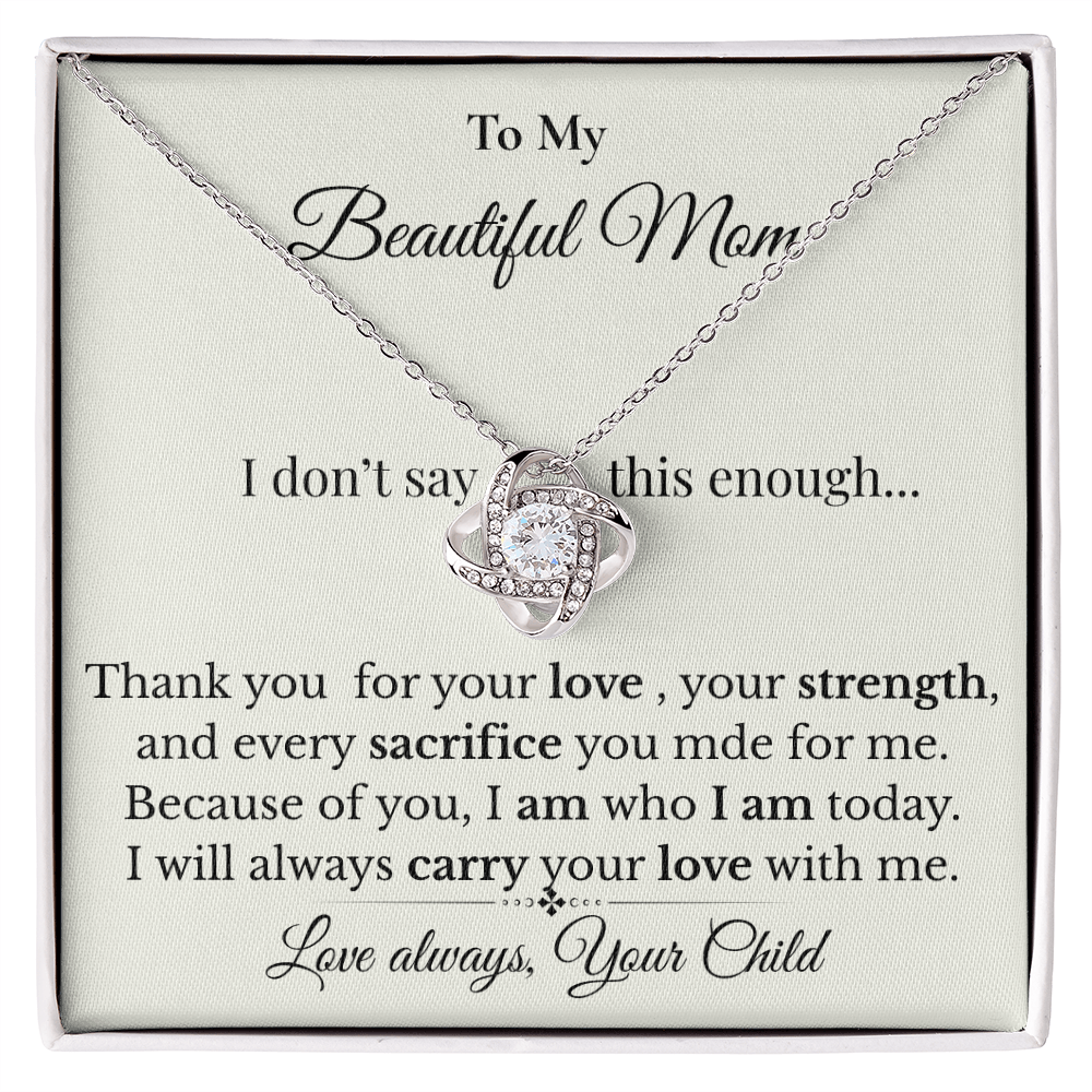 To My Loving Mom Love Knot Necklace – Gift from Daughter for Mother's Day