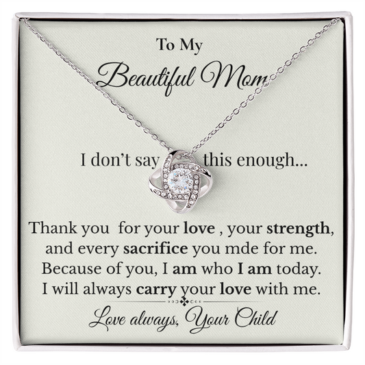 To My Loving  Mom Necklace – Gift for Mom from Daughter | Mother’s Day Gift | Love Knot Necklace for Mom