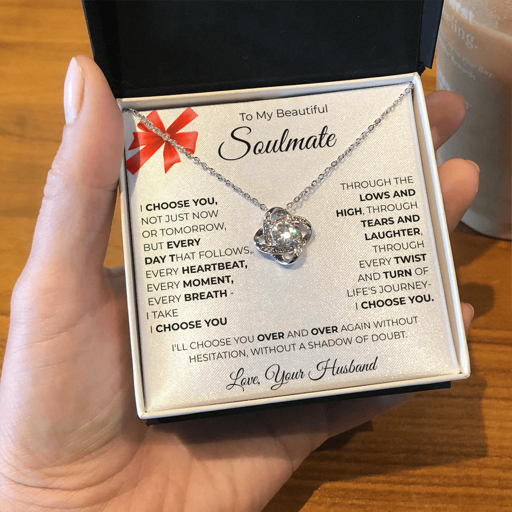 To My Beautiful Soulmate Love Knot Necklace - Romantic Gift for Her with Message Card
