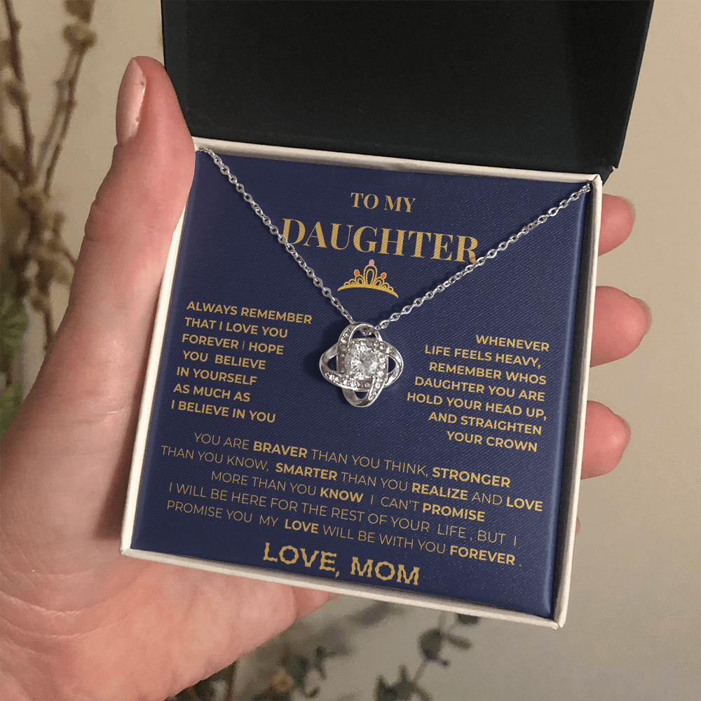 To My Daughter Necklace From Mom – Inspirational Gift for Daughter, Love Knot Necklace, Mother to Daughter Jewelry Gift