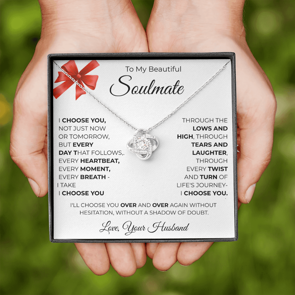 To My Beautiful Soulmate Love Knot Necklace - Romantic Gift for Her with Message Card