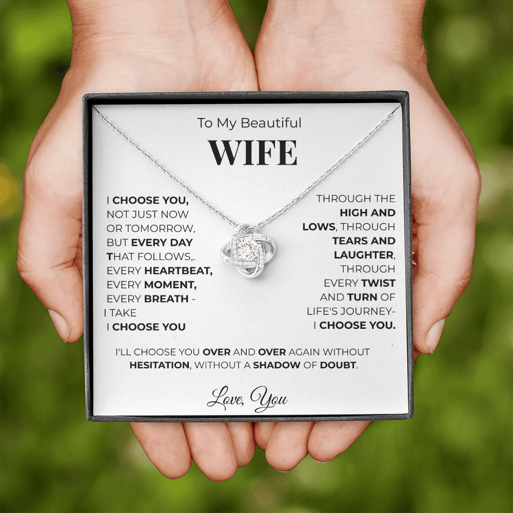 To My Beautiful Wife Love Knot Necklace – Romantic Gift for, Anniversary Wedding, Valentines Gift, Forever Love Jewelry