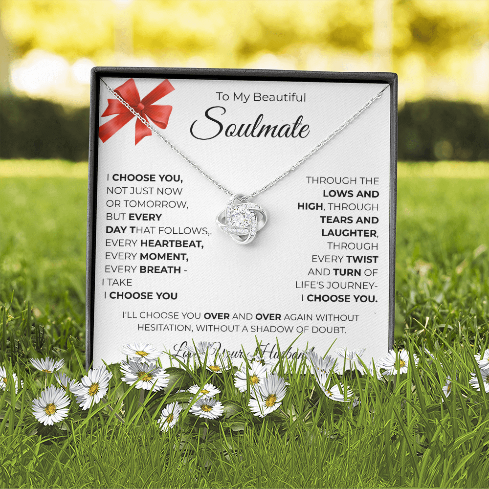 To My Beautiful Soulmate Love Knot Necklace - Romantic Gift for Her with Message Card