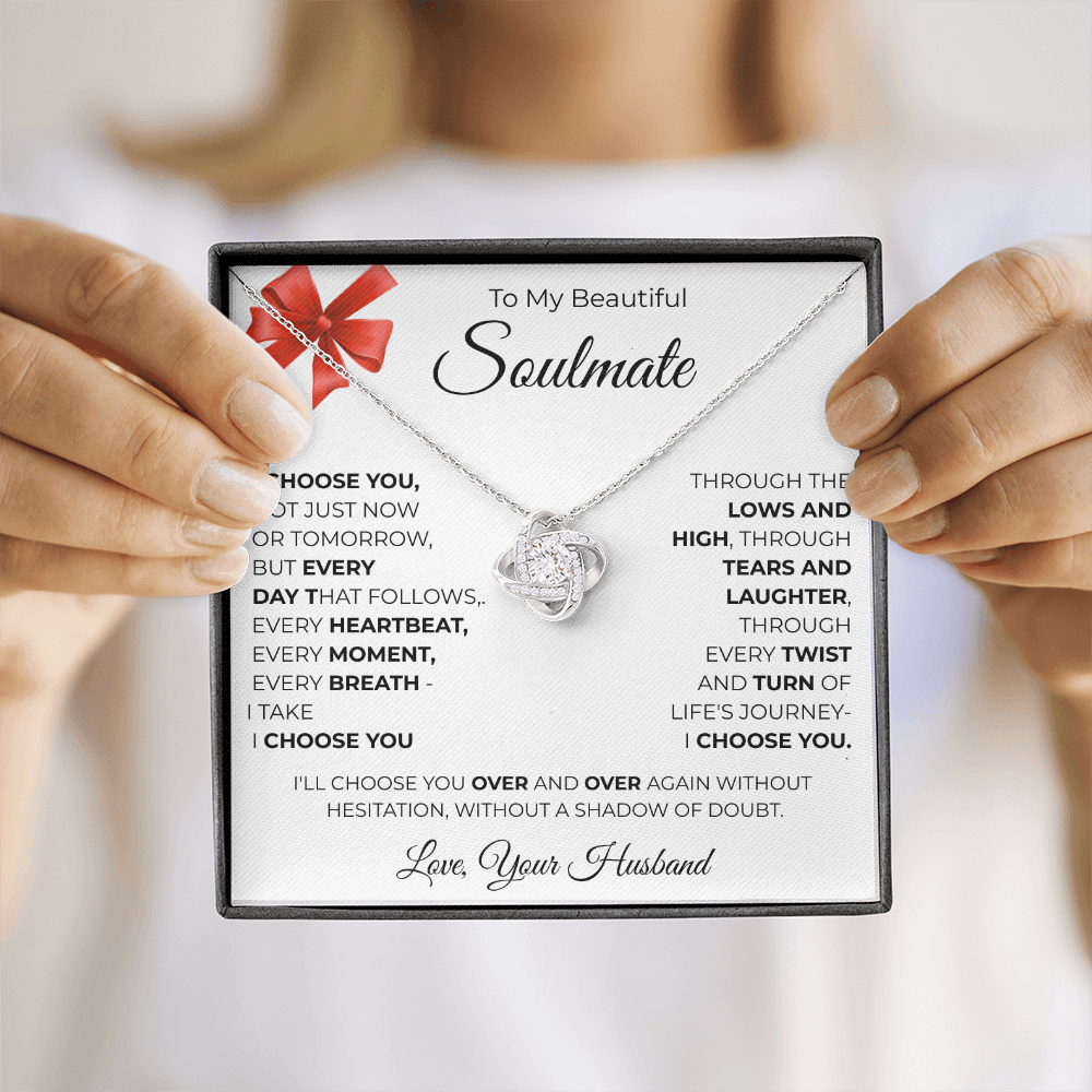 To My Beautiful Soulmate Love Knot Necklace - Romantic Gift for Her with Message Card