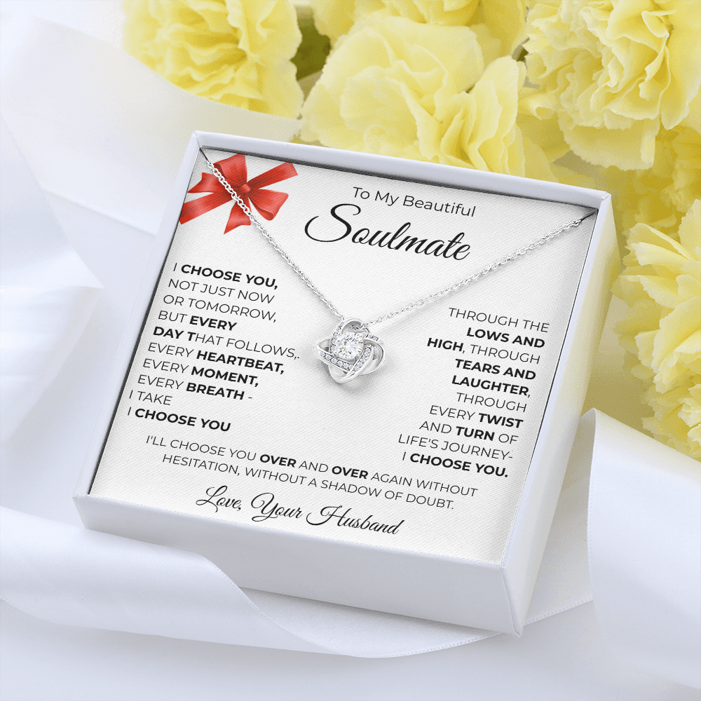 To My Beautiful Soulmate Love Knot Necklace - Romantic Gift for Her with Message Card