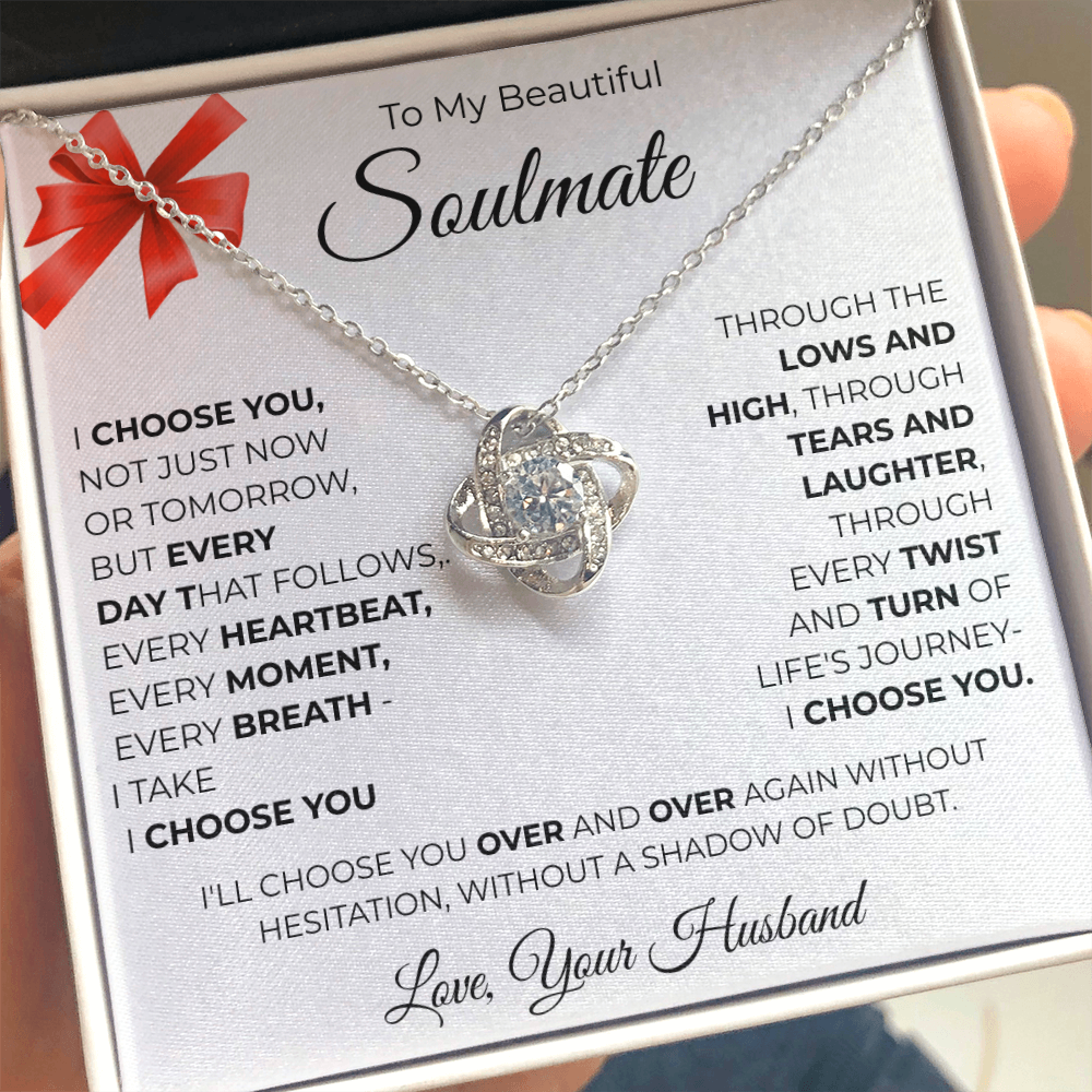 To My Beautiful Soulmate Love Knot Necklace - Romantic Gift for Her with Message Card