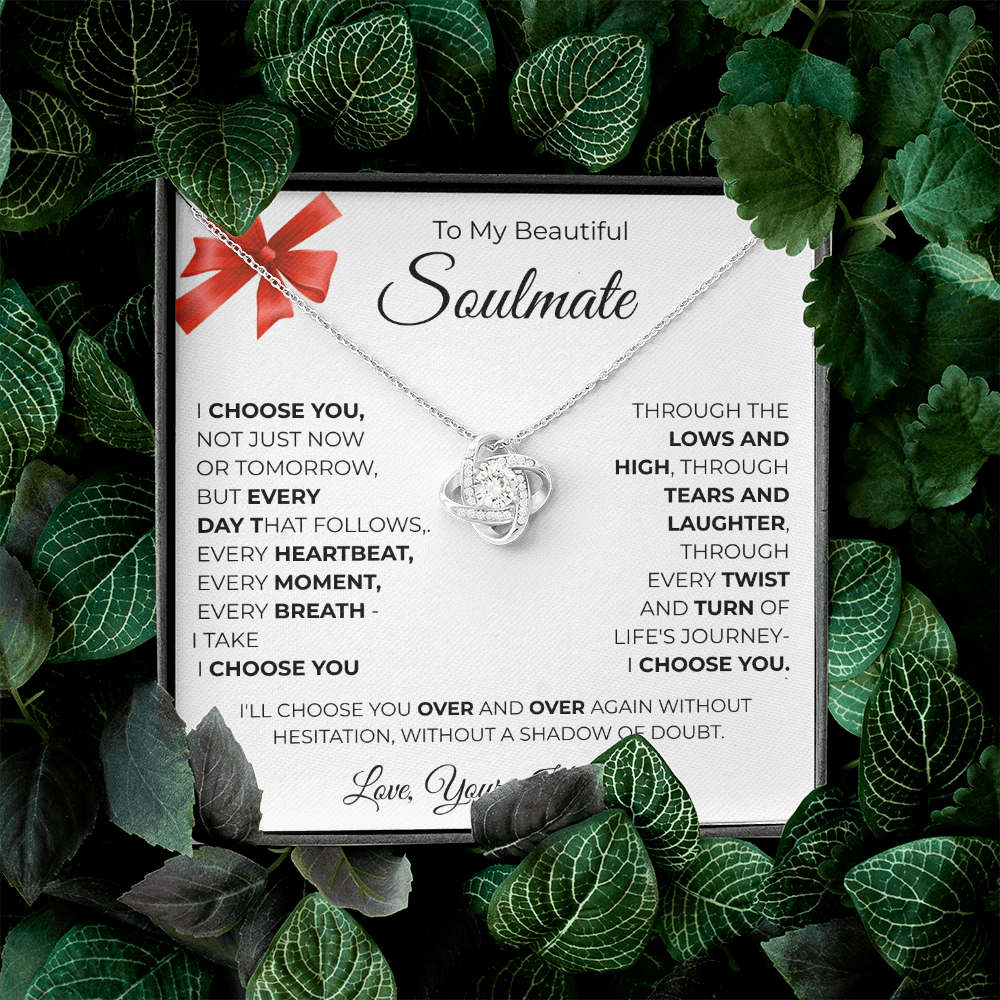 To My Beautiful Soulmate Love Knot Necklace - Romantic Gift for Her with Message Card