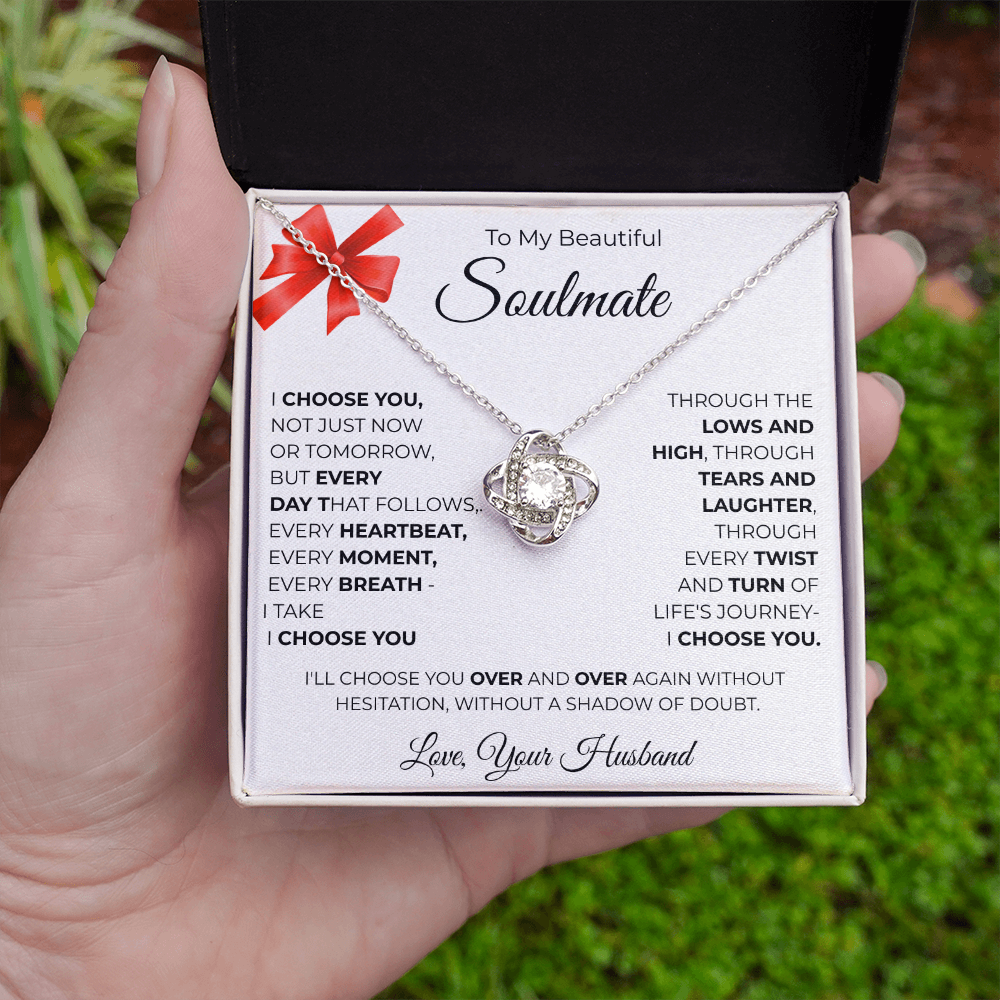 To My Beautiful Soulmate Love Knot Necklace - Romantic Gift for Her with Message Card