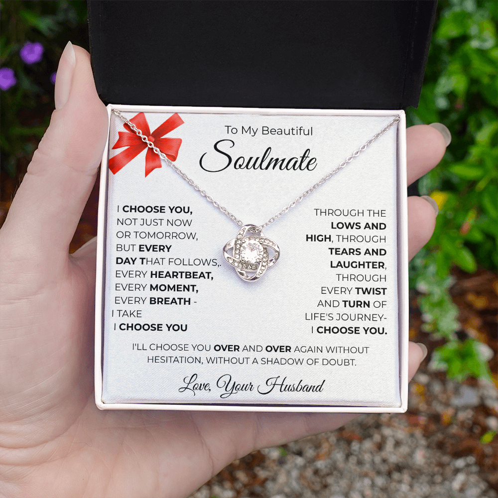 To My Beautiful Soulmate Love Knot Necklace - Romantic Gift for Her with Message Card
