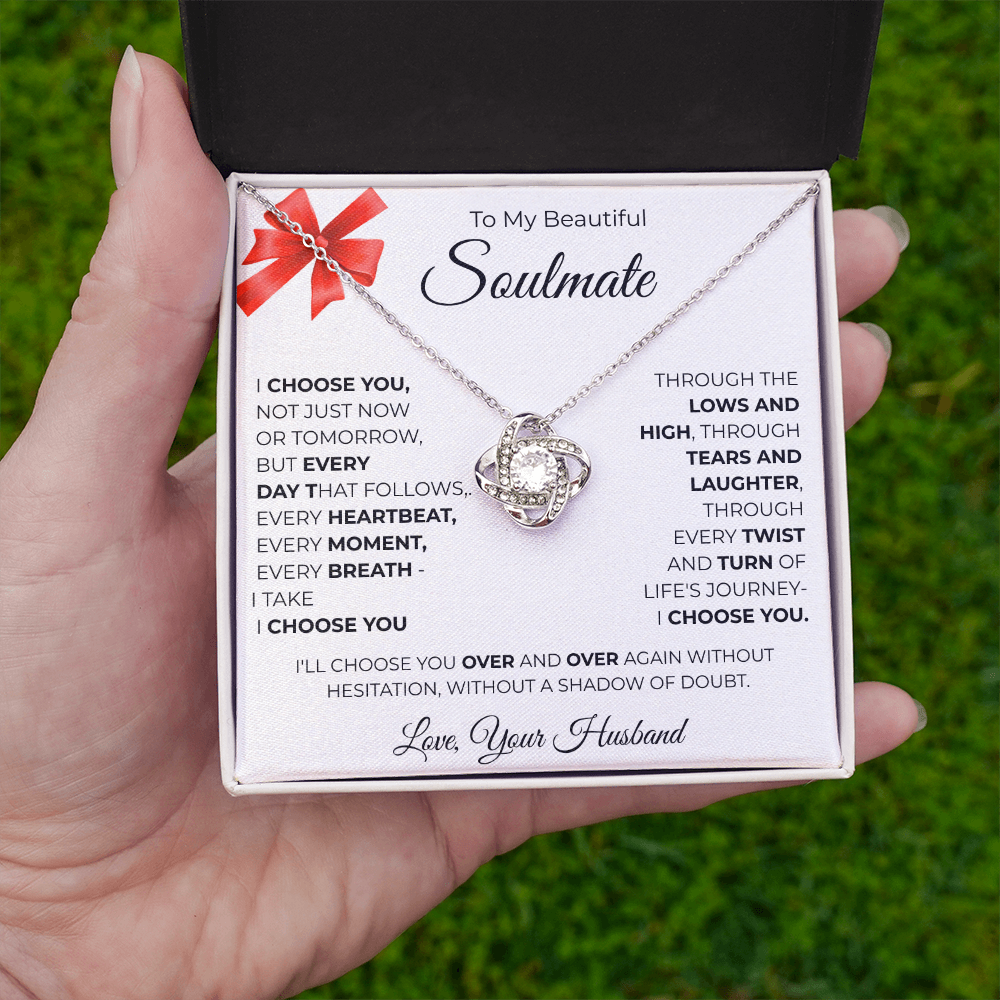 To My Beautiful Soulmate Love Knot Necklace - Romantic Gift for Her with Message Card