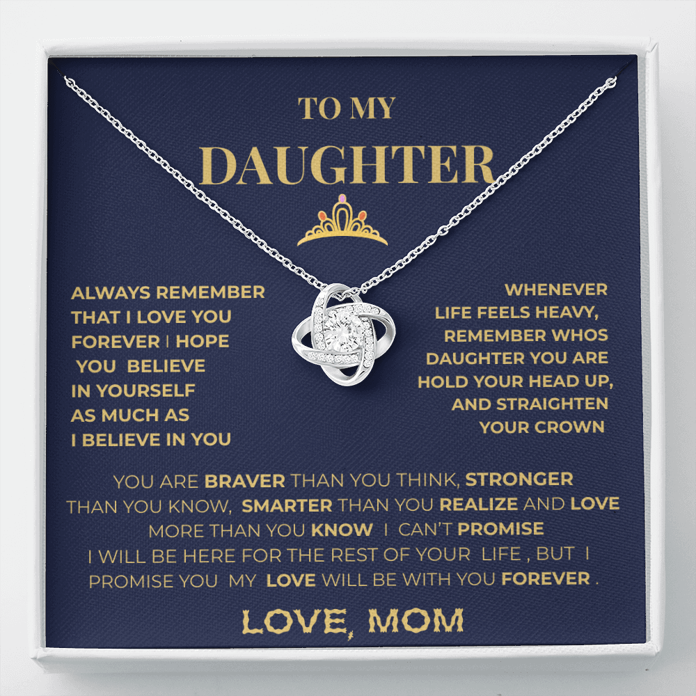 To My Daughter Necklace From Mom – Inspirational Gift for Daughter, Love Knot Necklace, Mother to Daughter Jewelry Gift