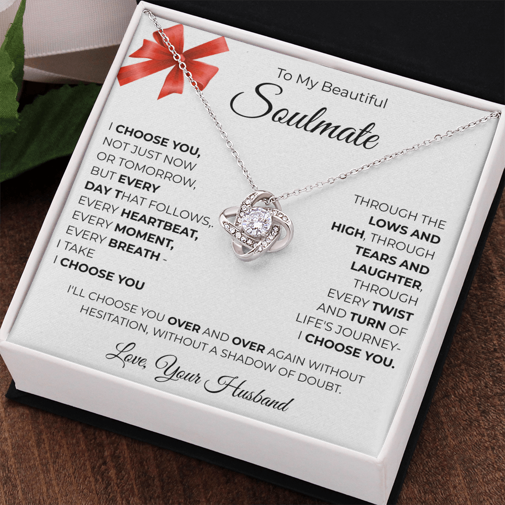 To My Beautiful Soulmate Love Knot Necklace - Romantic Gift for Her with Message Card