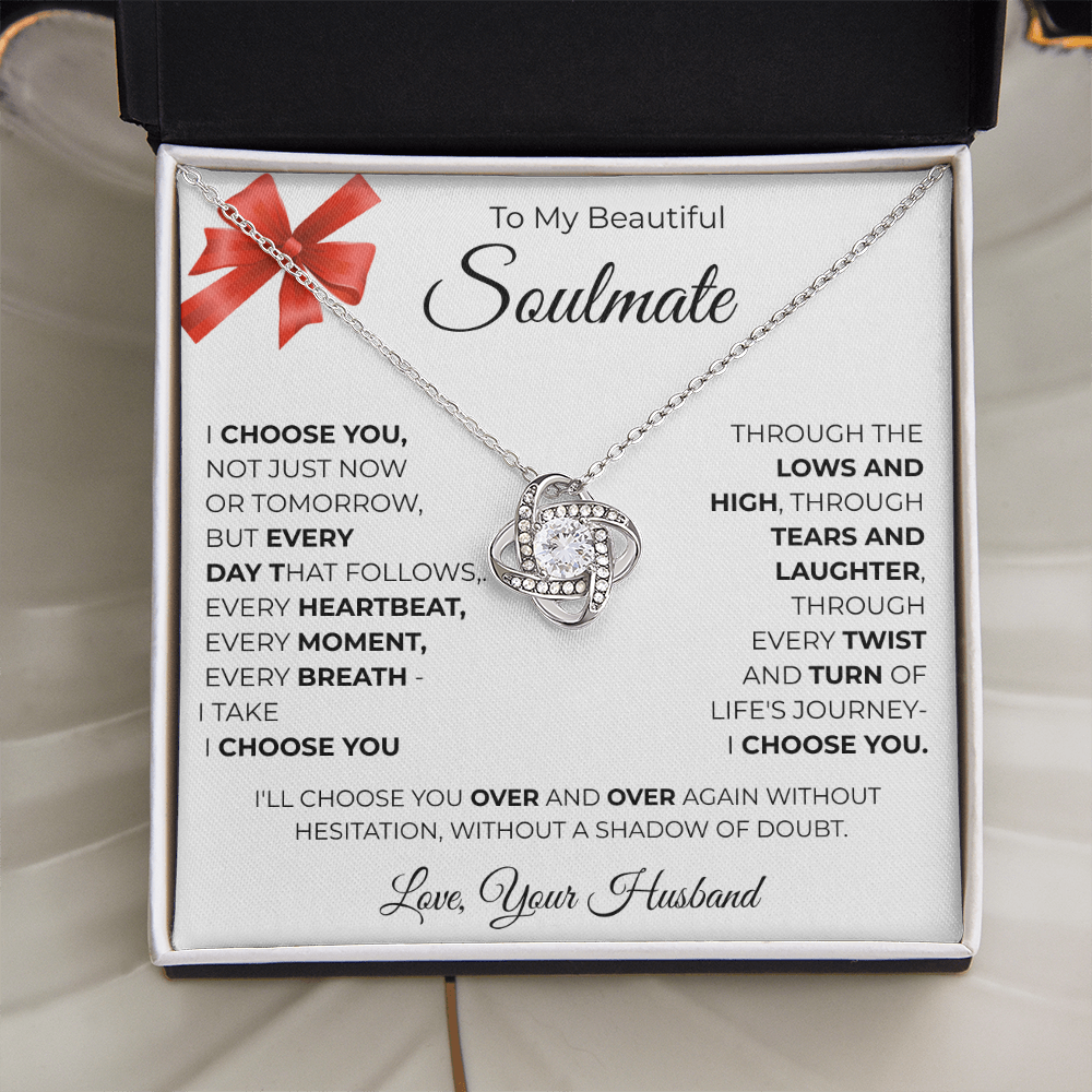 To My Beautiful Soulmate Love Knot Necklace - Romantic Gift for Her with Message Card