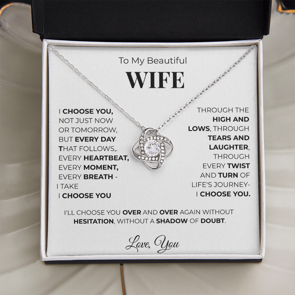 To My Beautiful Wife Love Knot Necklace – Romantic Gift for, Anniversary Wedding, Valentines Gift, Forever Love Jewelry