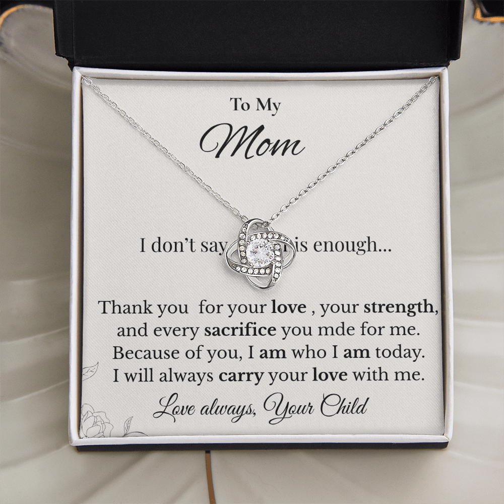 Mom Necklace with Love Knot Design