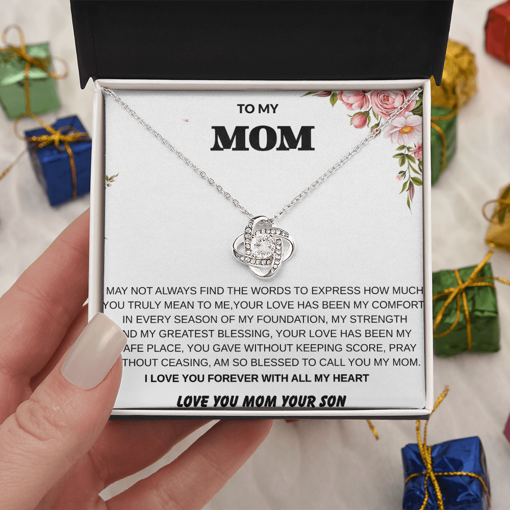 To My Mom – Love Knot Necklace With Heartfelt Message Card