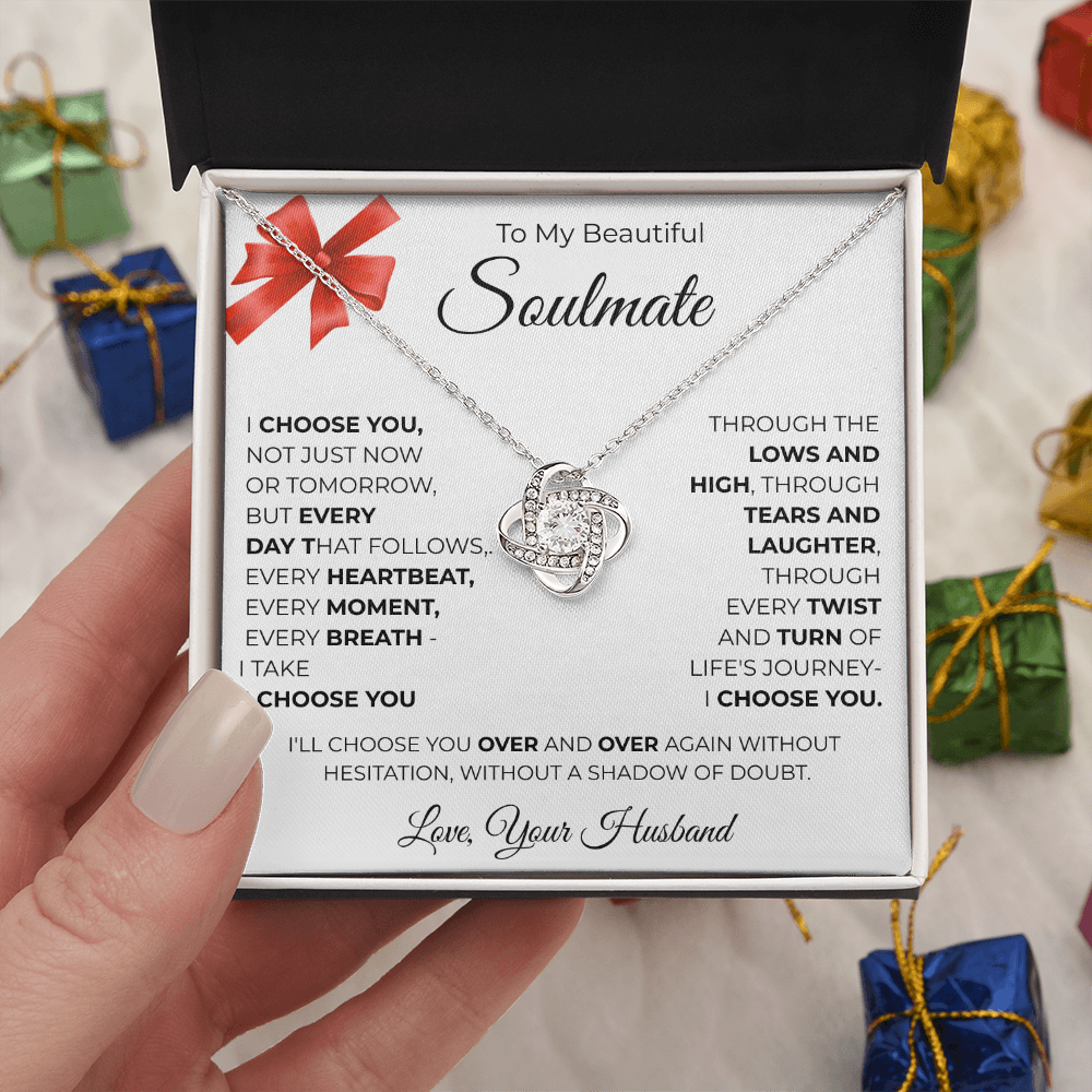 To My Beautiful Soulmate Love Knot Necklace - Romantic Gift for Her with Message Card