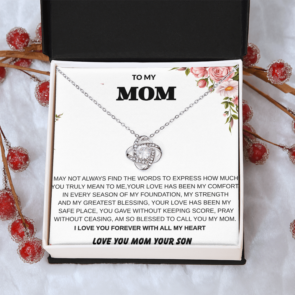 To My Mom – Love Knot Necklace With Heartfelt Message Card