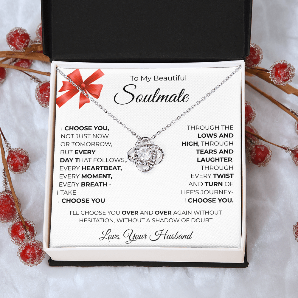 To My Beautiful Soulmate Love Knot Necklace - Romantic Gift for Her with Message Card