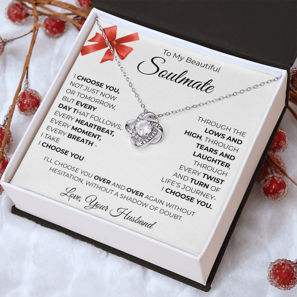 To My Beautiful Soulmate Love Knot Necklace - Romantic Gift for Her with Message Card