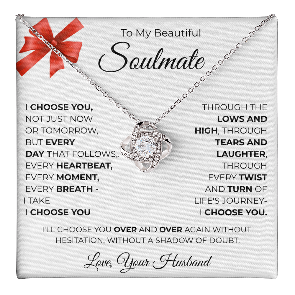 To My Beautiful Soulmate Love Knot Necklace - Romantic Gift for Her with Message Card