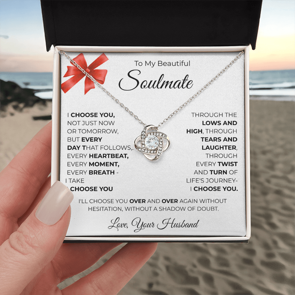 To My Beautiful Soulmate Love Knot Necklace - Romantic Gift for Her with Message Card