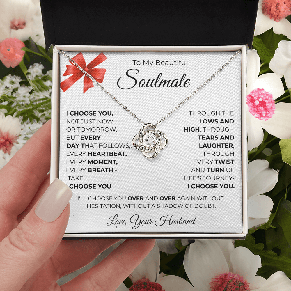To My Beautiful Soulmate Love Knot Necklace - Romantic Gift for Her with Message Card