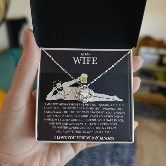 To My Wife Love Knot Necklace – Luxury Gift Box | Romantic Necklace for Wife
