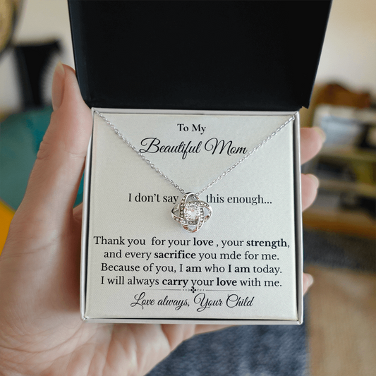 To My Loving  Mom Necklace – Gift for Mom from Daughter | Mother’s Day Gift | Love Knot Necklace for Mom