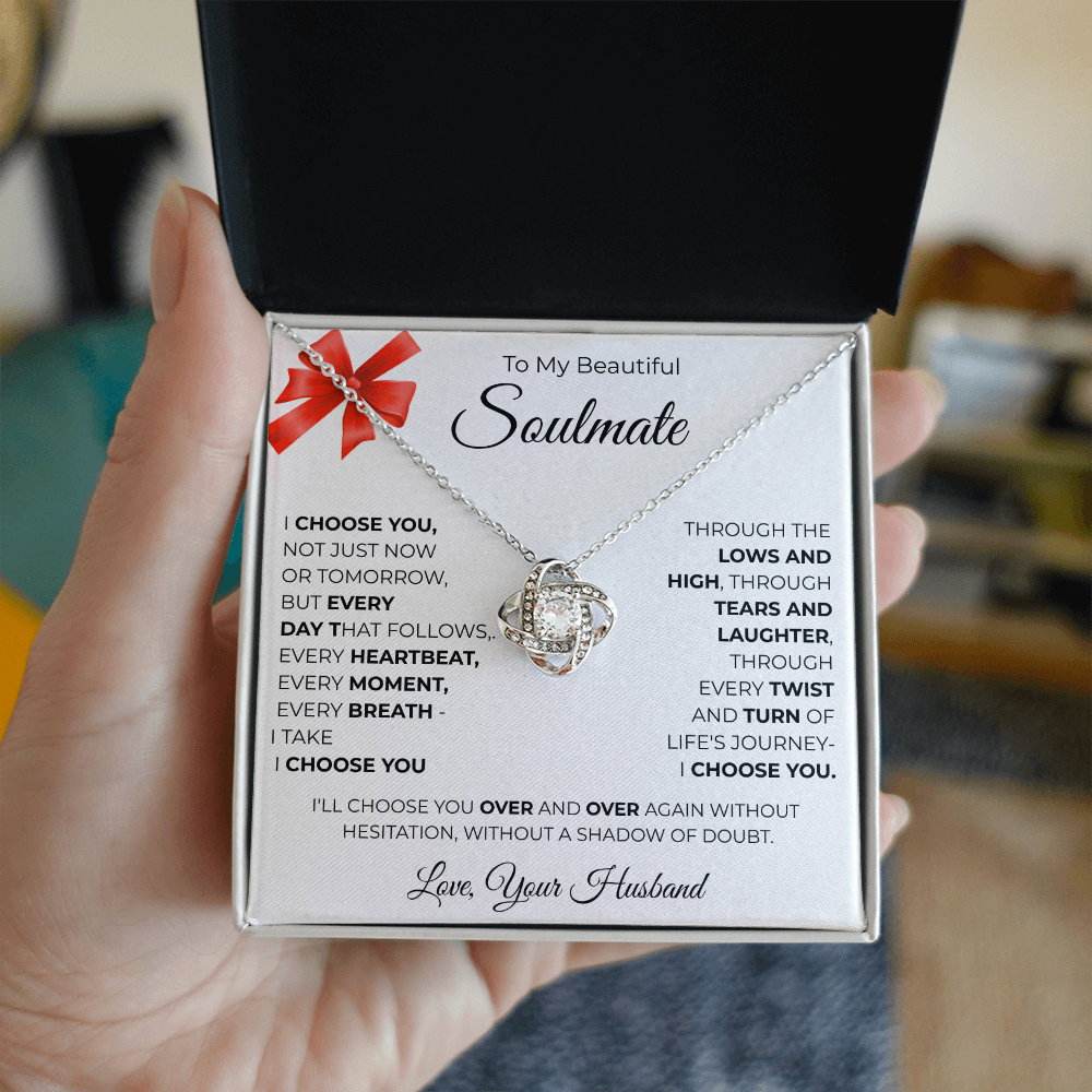 To My Beautiful Soulmate Love Knot Necklace - Romantic Gift for Her with Message Card