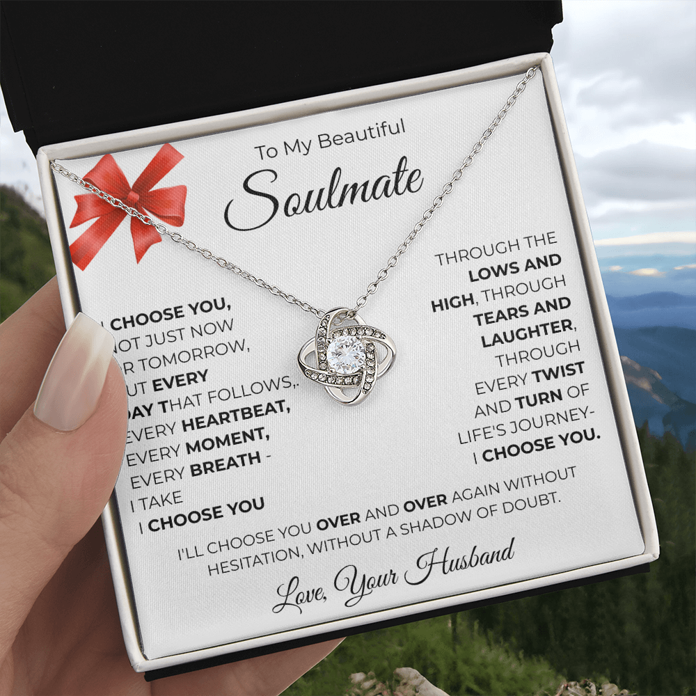 To My Beautiful Soulmate Love Knot Necklace - Romantic Gift for Her with Message Card