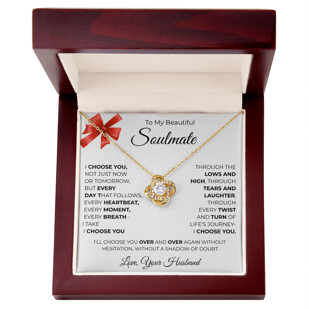 To My Beautiful Soulmate Love Knot Necklace - Romantic Gift for Her with Message Card