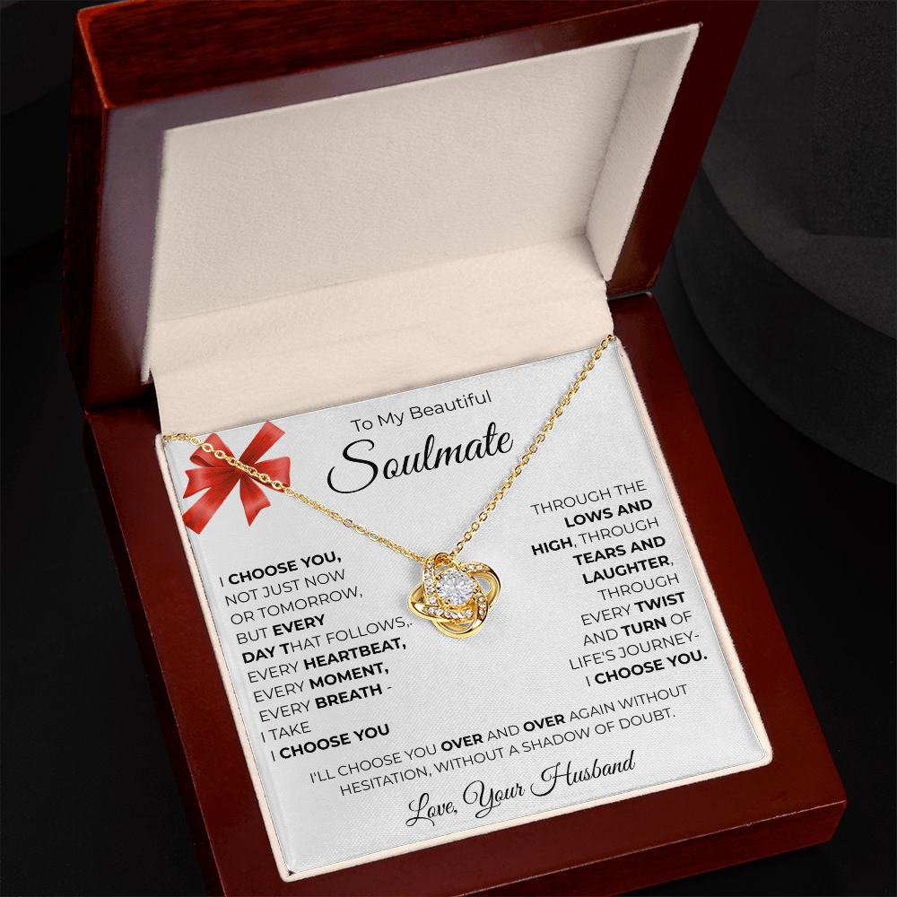 To My Beautiful Soulmate Love Knot Necklace - Romantic Gift for Her with Message Card