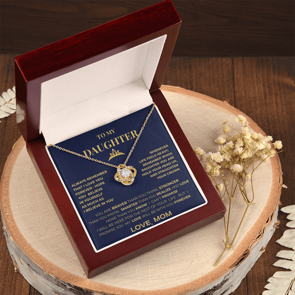 To My Daughter Necklace From Mom – Inspirational Gift for Daughter, Love Knot Necklace, Mother to Daughter Jewelry Gift