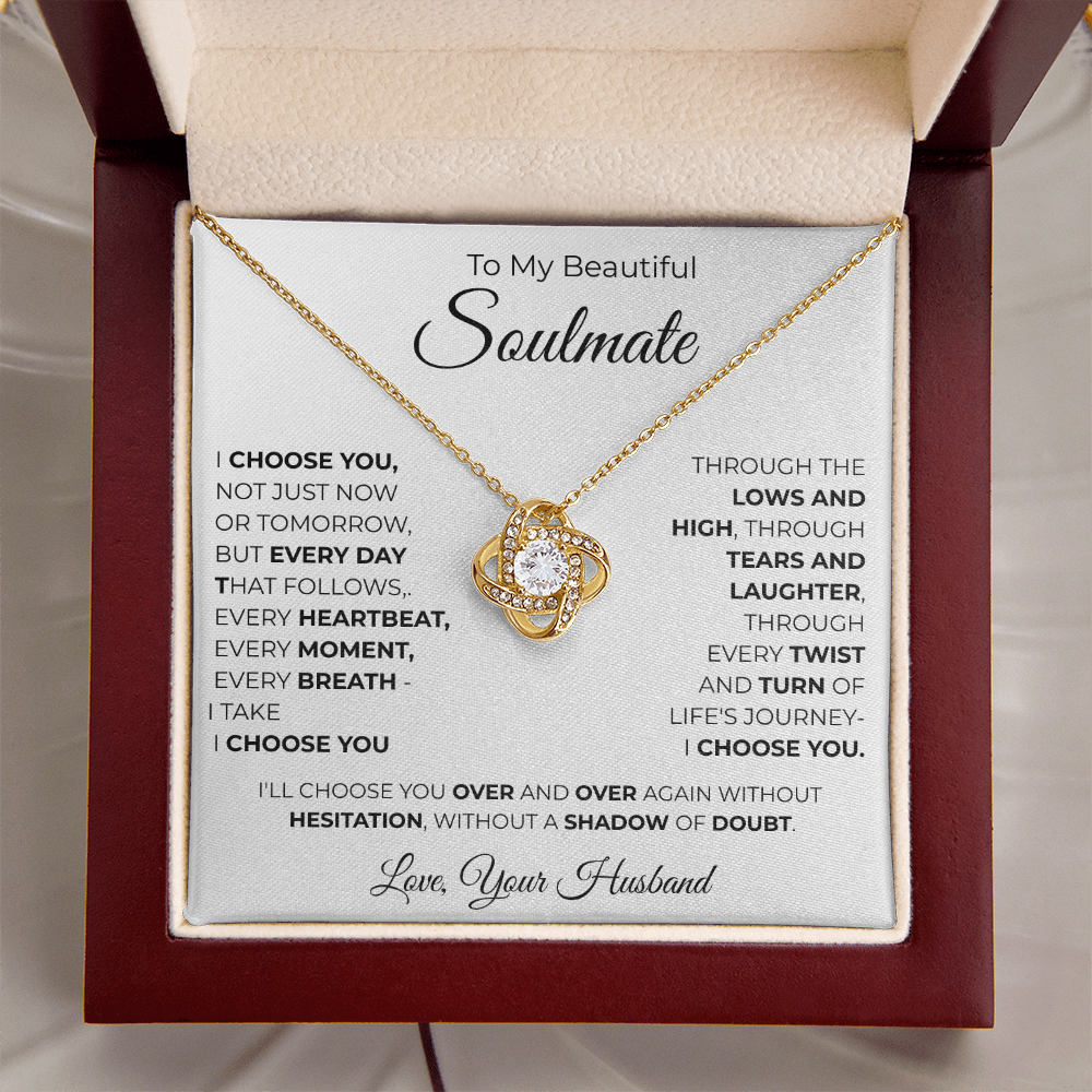 To My Soulmate Love Knot Necklace – Romantic Gift for, Anniversary Wedding, Valentines Gift, Forever Love Jewelry