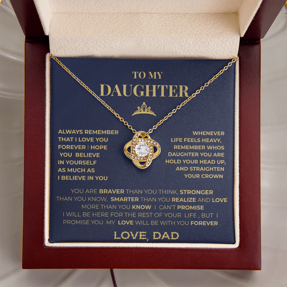 To My Daughter Necklace From Dad – Inspirational Gift for Daughter, Love Knot Necklace, Father to Daughter Jewelry, Birthday Graduation Gift