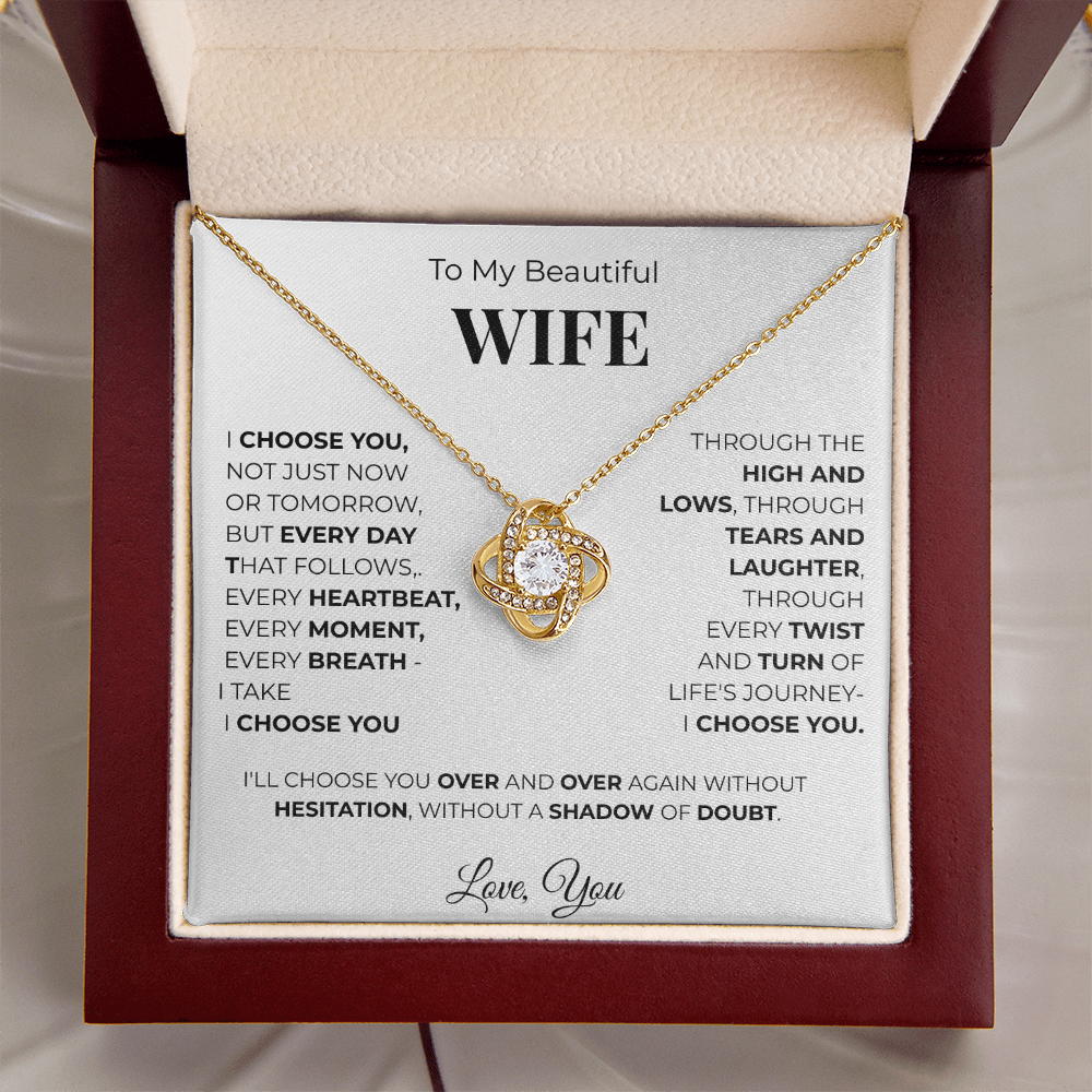 To My Beautiful Wife Love Knot Necklace – Romantic Gift for, Anniversary Wedding, Valentines Gift, Forever Love Jewelry