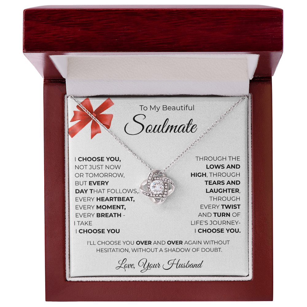 To My Beautiful Soulmate Love Knot Necklace - Romantic Gift for Her with Message Card