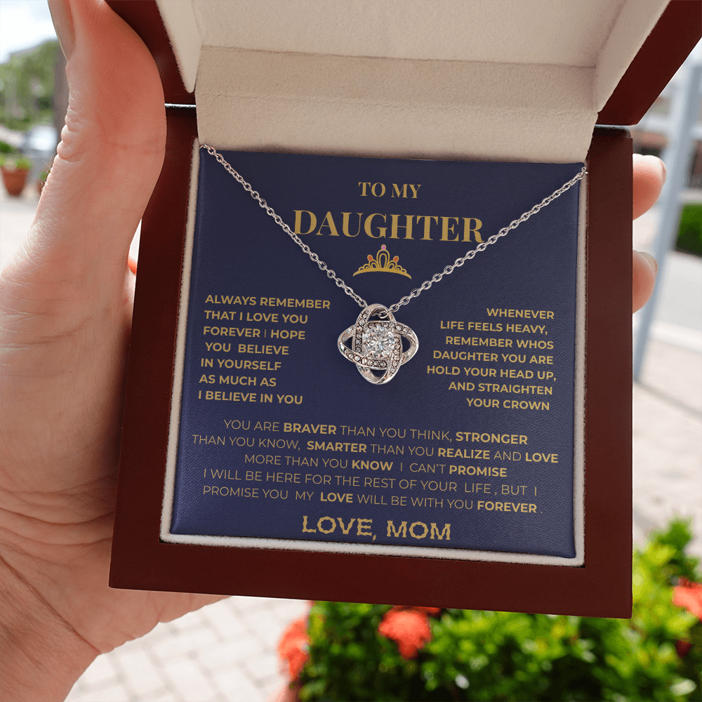 To My Daughter Necklace From Mom – Inspirational Gift for Daughter, Love Knot Necklace, Mother to Daughter Jewelry Gift
