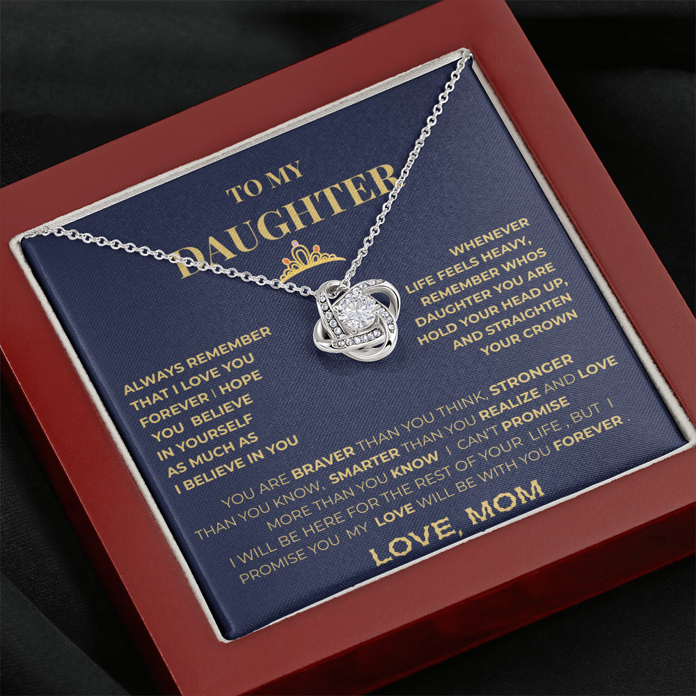 To My Daughter Necklace From Mom – Inspirational Gift for Daughter, Love Knot Necklace, Mother to Daughter Jewelry Gift
