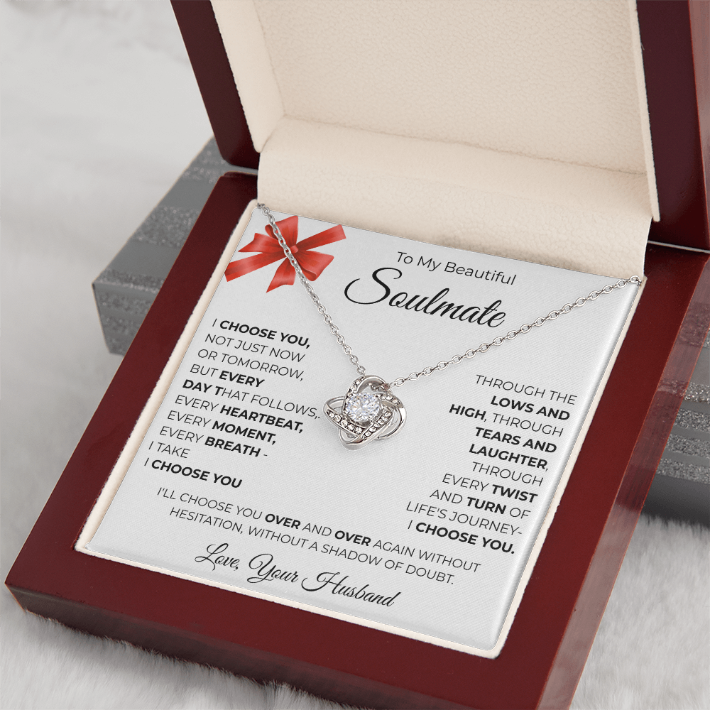 To My Beautiful Soulmate Love Knot Necklace - Romantic Gift for Her with Message Card